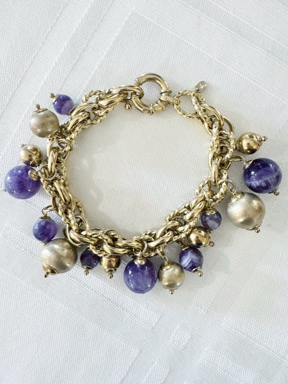 Veronese 18K Clad Cape Amethyst Beaded Charm Bracelet with Smart Clasp